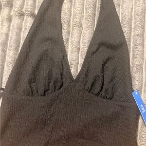 Black Halter Textured Sleepwear Top - Women